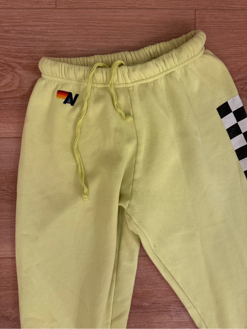 Aviator Nation Women Yellow Checkered Side Stripe Sweatpants Joggers Small - Picture 3 of 11